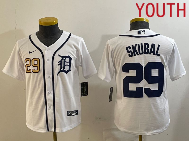 Youth Detroit Tigers #29 Skubal White Game 2024 Nike MLB Jersey style 2->youth mlb jersey->Youth Jersey